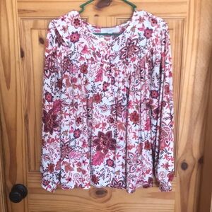 LOFT Floral Long Sleeve women pink spring large lightweight blouse loose paisley